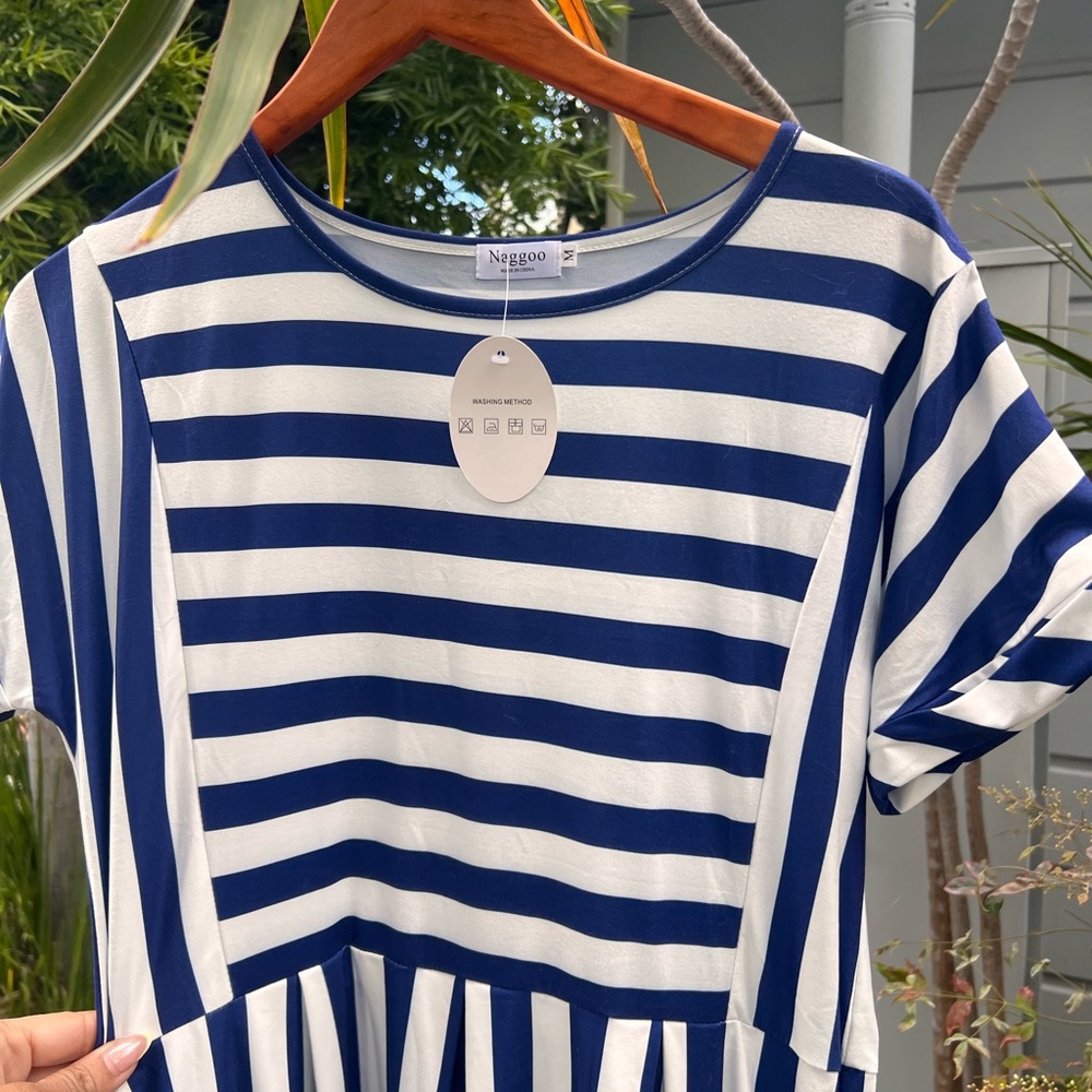 Blue and White Striped Dress
